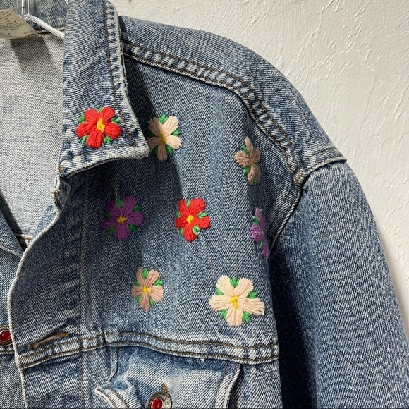 Vintage Floral Jean Jacket L - Picture 4 of 6